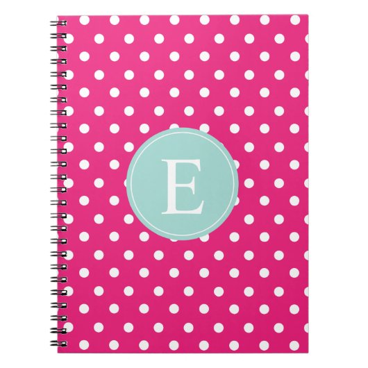ホットピンク水玉模様ミントモノグラム ノートブック (正面)