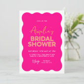 ホットピンク波カーブブライトモダンブライダルシャワー 招待状 (スタンド正面)