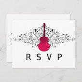 ホットピンク渦巻き旋回ギターRSVPポストカード インビテーションポストカード (正面/裏面)