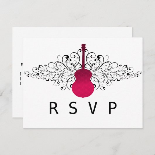 ホットピンク渦巻き旋回ギターRSVPポストカード インビテーションポストカード (正面/裏面)