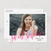 ホットピンク渦巻形のSweet sixteen保存日 ポストカード (正面/裏面)