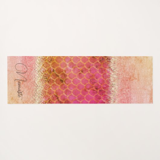 ホットピンク焦げ琥珀マーメイドはかりで測グリッター ヨガマット (裏面(横))