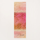 ホットピンク焦げ琥珀マーメイドはかりで測グリッター ヨガマット (裏面)