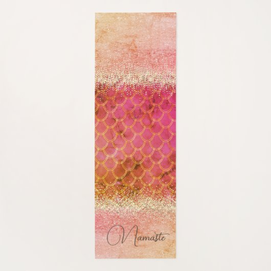 ホットピンク焦げ琥珀マーメイドはかりで測グリッター ヨガマット (裏面)