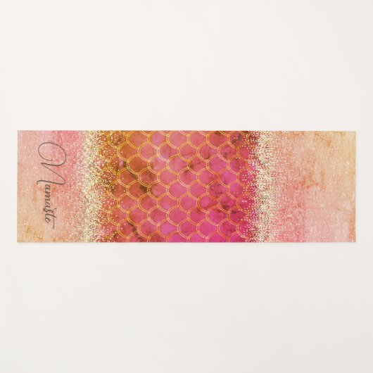 ホットピンク焦げ琥珀マーメイドはかりで測グリッター ヨガマット (正面(横))