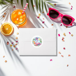 ホットピンク熱帯フラミンゴ卒業パーティー ラウンドシール