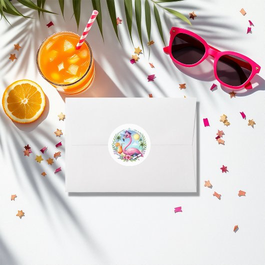ホットピンク熱帯フラミンゴ卒業パーティー ラウンドシール