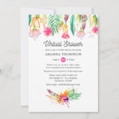 ホットピンク熱帯夏のバーチャルブライダルシャワー 招待状 (正面)