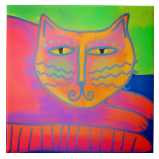 ホットピンク猫抽象芸術デジ絵画タル タイル (正面)