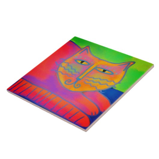 ホットピンク猫抽象芸術デジ絵画タル タイル (側面)