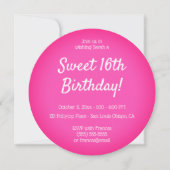 ホットピンク甘い16ロリポップフォト誕生日 招待状 (正面)