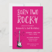 ホットピンク生まれ2ロックギター2nd誕生日パーティー 招待状 (正面)