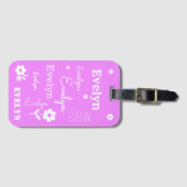 ホットピンク白い花カスタマイズ付き、 ラゲッジタグ (正面横)