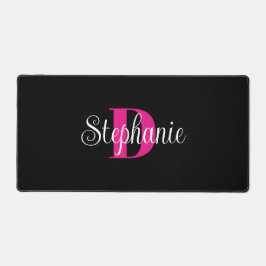 ホットピンク白と黒かわいいモノグラモダンム デスクマット