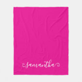 ホットピンク白の短いカーリースワッシュの署名名 フリースブランケット (正面)
