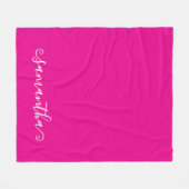 ホットピンク白の短いカーリースワッシュの署名名 フリースブランケット (正面(横))