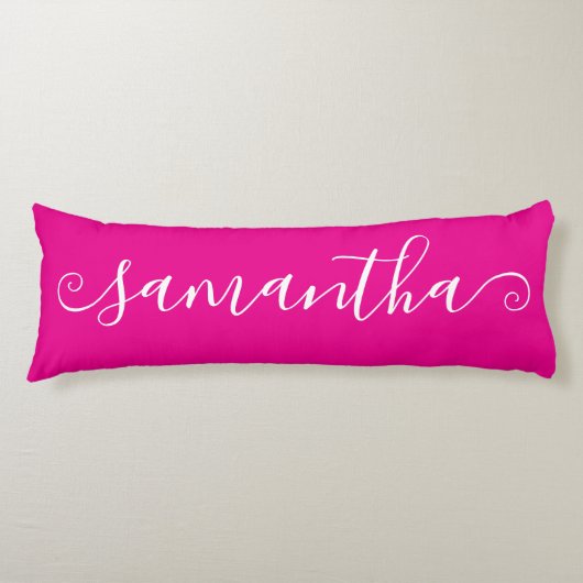 ホットピンク白の短いカーリースワッシュの署名名 ボディピロー (正面)