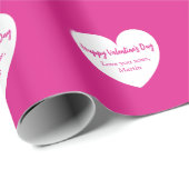 ホットピンク白ハートバレンタインデー ラッピングペーパー (ロールコーナー)