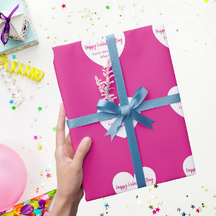 ホットピンク白ハートバレンタインデー ラッピングペーパー