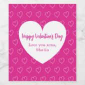 ホットピンク白ハートバレンタインデー ワインラベル (シングルラベル)