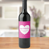 ホットピンク白ハートバレンタインデー ワインラベル