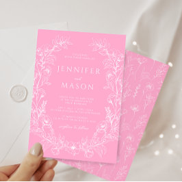 ホットピンク白フローラリースボヘミ結婚アン 招待状