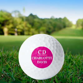 ホットピンク白モノグラム名 ゴルフボール