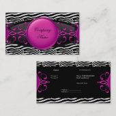 ホットピンク白黒シルバエレガントゼブラストライプ 名刺 (正面/裏面)