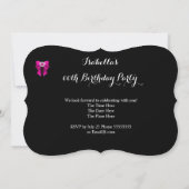 ホットピンク白黒ストライプ誕生日パーティー 招待状 (裏面)