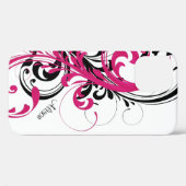 ホットピンク白黒ファンキー波状スクロールフローラ Case-Mate iPhoneケース (裏面 (横))