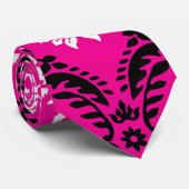 ホットピンク白黒華美ダマスク ネクタイ (ロール)