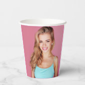 ホットピンク白21歳の誕生日の名写真 紙コップ (裏面)