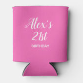 ホットピンク白21歳の誕生日の名写真 缶クーラー (正面)