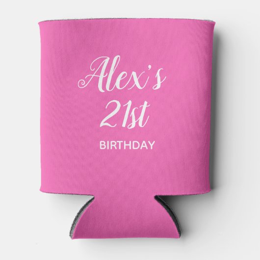 ホットピンク白21歳の誕生日の名写真 缶クーラー (正面)