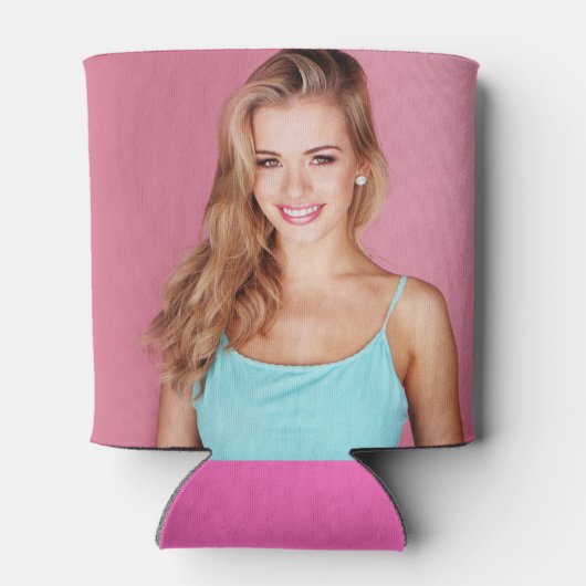 ホットピンク白21歳の誕生日の名写真 缶クーラー (裏面)