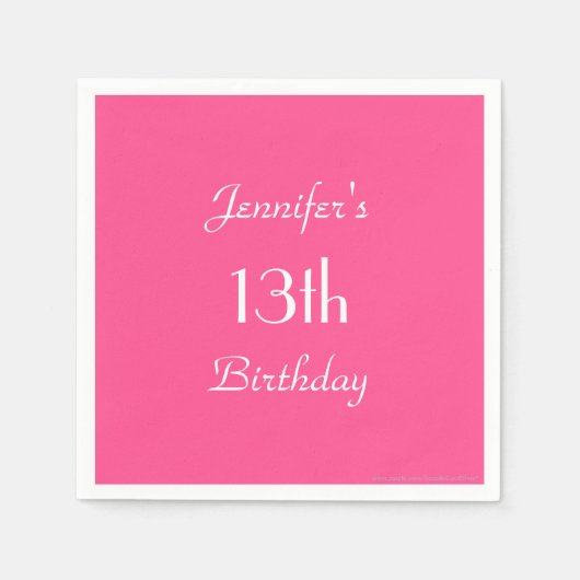 ホットピンク紙ナプキンス13thバースデーパーティー スタンダードカクテルナプキン (正面)