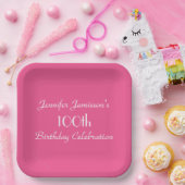 ホットピンク紙プレート100th誕生日パーティー ペーパープレート (パーティー)