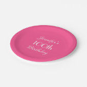 ホットピンク紙プレート100th誕生日パーティー ペーパープレート (アングル)