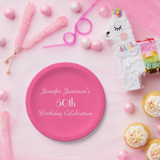 ホットピンク紙プレート50th誕生日パーティー ペーパープレート (パーティー)