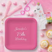 ホットピンク紙プレート75th誕生日パーティー ペーパープレート (パーティー)