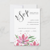 ホットピンク素朴ロータスウォーターカラーアート 出欠カード (正面)