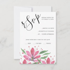 ホットピンク素朴ロータスウォーターカラーアート 出欠カード