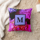 ホットピンク紫色の花花模様アジサイ クッション (ブランケット)