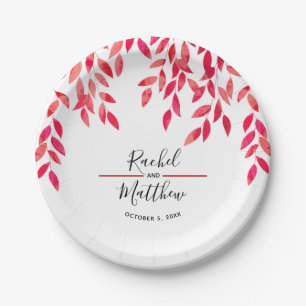 ホットピンク結婚の葉 ペーパープレート