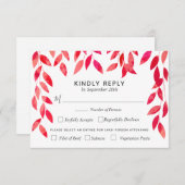 ホットピンク結婚の葉 出欠カード (正面/裏面)