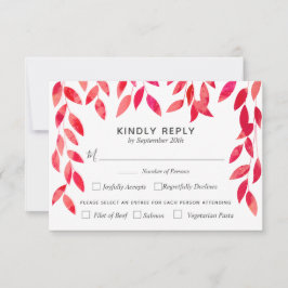 ホットピンク結婚の葉 出欠カード