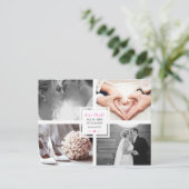 ホットピンク結婚ハートのフォトコラージュラブ&感謝してい ポストカード (スタンド正面)