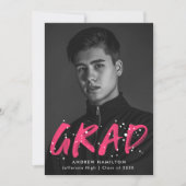 ホットピンク絵を描(ばちゃばちゃ)跳ねる写真卒業パーティー 招待状 (正面)