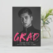 ホットピンク絵を描(ばちゃばちゃ)跳ねる写真卒業パーティー 招待状 (スタンド正面)