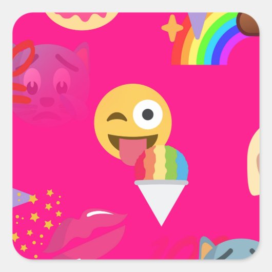 ホットピンク絵文字 スクエアシール (正面)